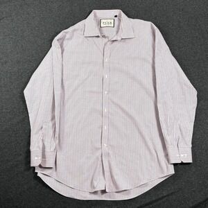 Thomas Pink Mens Shirt Size 18 1/2 - 37 1/2 Pink Blue Plaid Long Sleeve Button